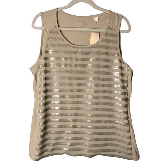Chico’s Stella Striped Sequin Tank New Khaki Vanity‎ Size 3/US XL #570105456 - Picture 1 of 11